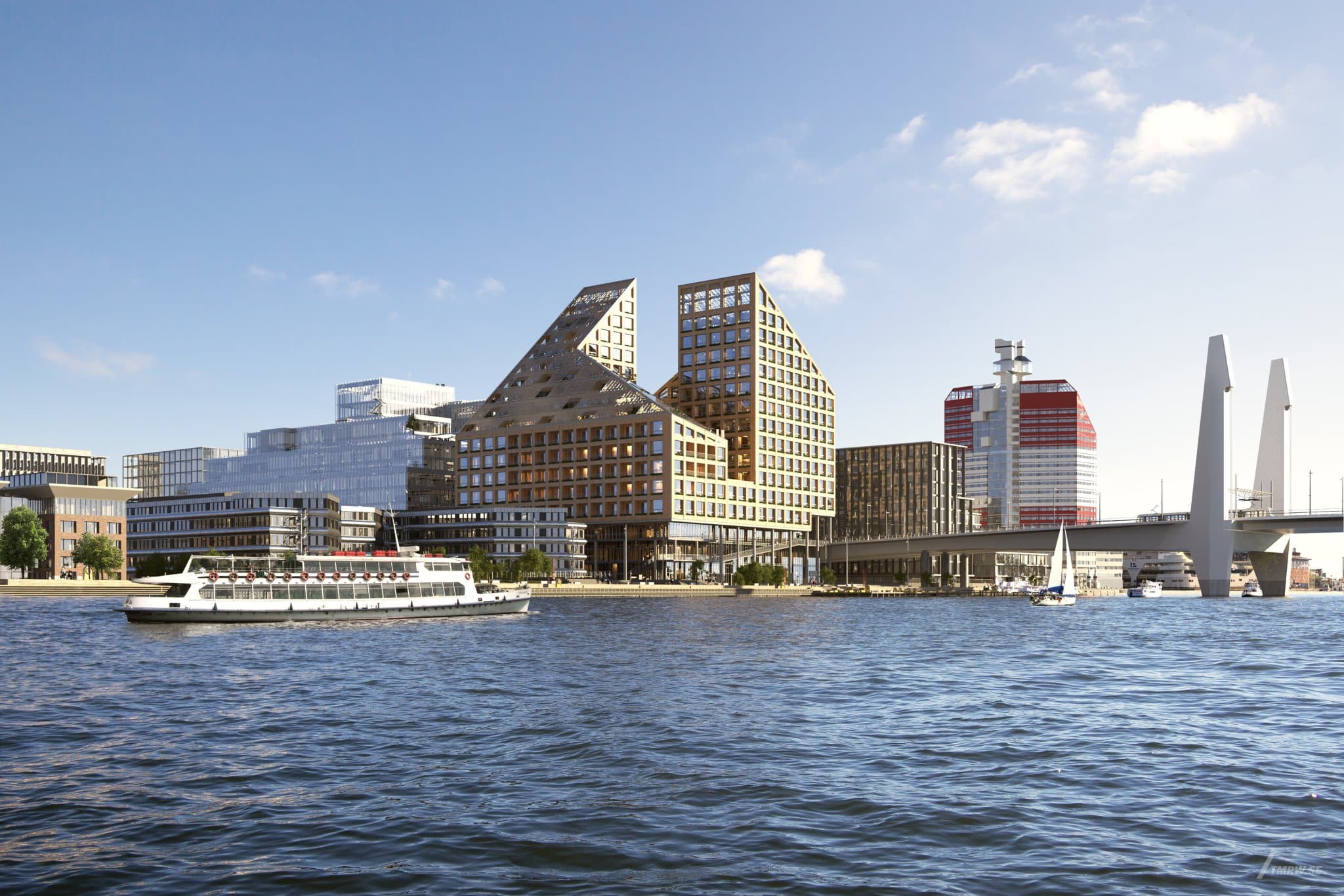 Mixed-Use Façade System with Unitized Curtain Wall and Architectural Cladding